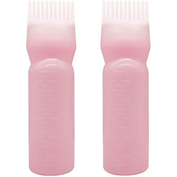 lasenersm 2 Pieces Root Comb Applicator Bottle Hair Coloring Dye Bottle Scalp Treament Essential Salon Hair Cleansing Bottle With Graduated Scale, Pink - Image 1